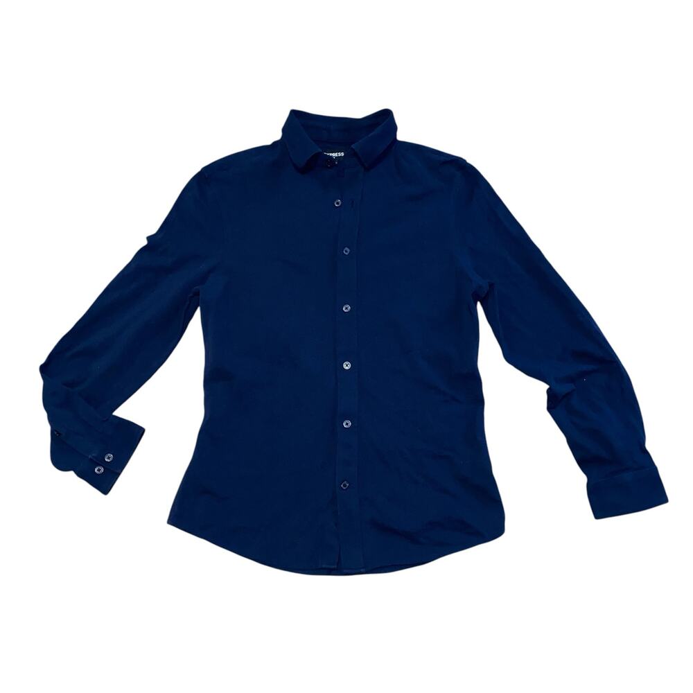 Express Men’s Navy Blue Long Sleeve Button Down Shirt Size Small 14-14.5